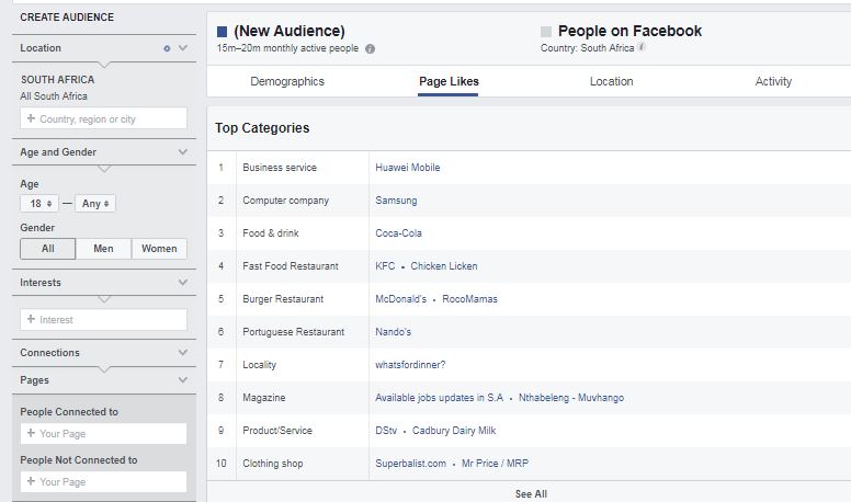 Screen shot of FB audience insights 