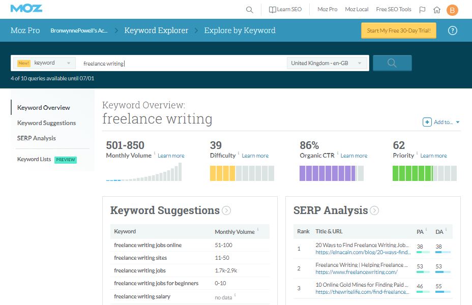 Moz's keyword explorer is a great free tool for keyword research